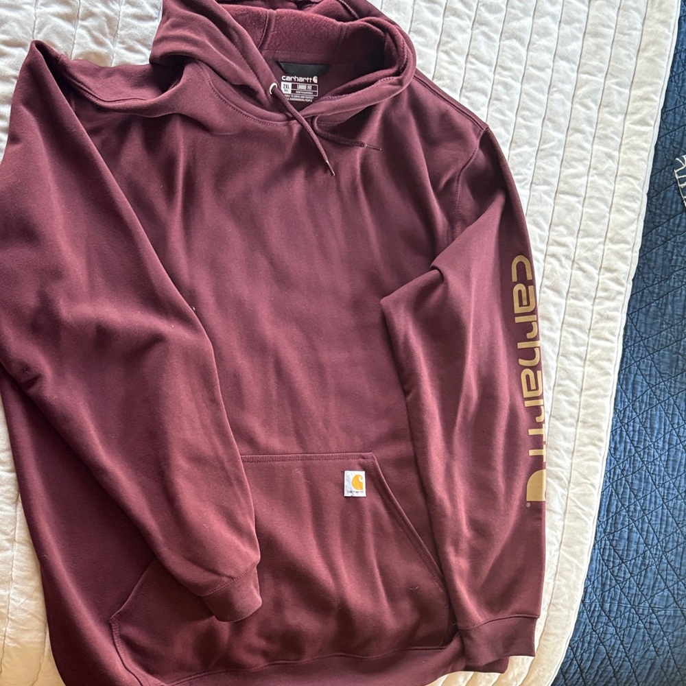 Carhartt Maroon Hoodie with Gold Logo 2x tall